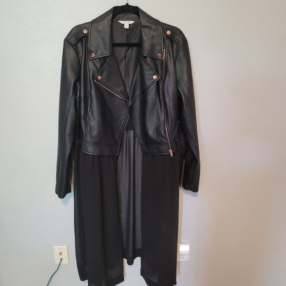 Ashley Nell Tipton Jackets & Blazers - Black Faux Leather Jacket w/ sheer skirt 1x
